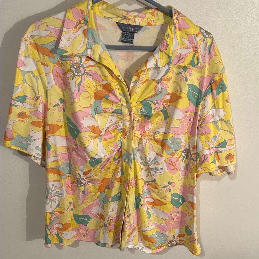 Koret Women's Vibrant Floral Button-Down Shirt - Yellow and Pink
